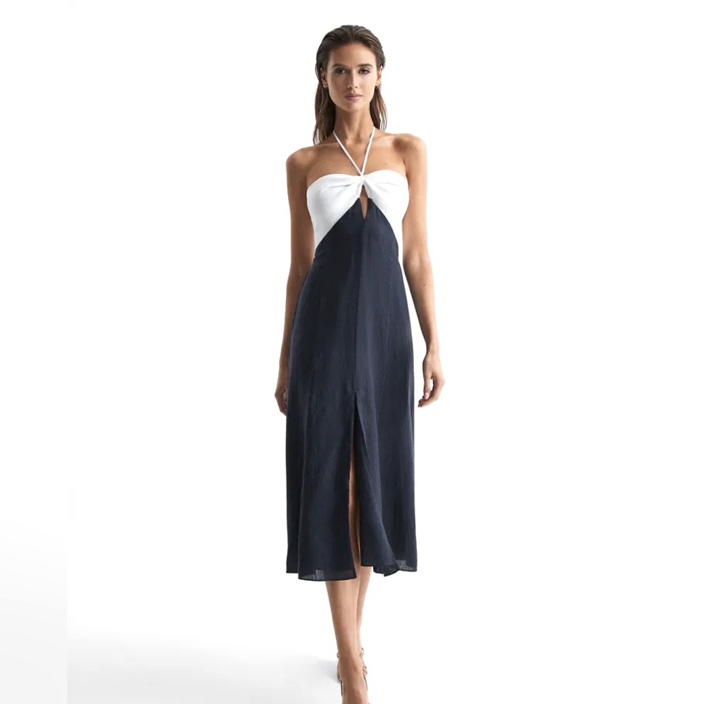 REISS
Sian Color Block Linen Midi Dress New with no tags